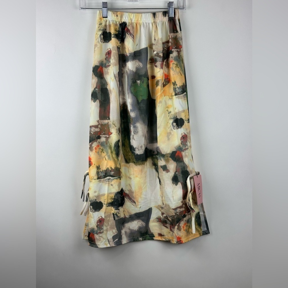 Women's Tie Dye Midi Skirt w/ Ties - Picture 3 of 5